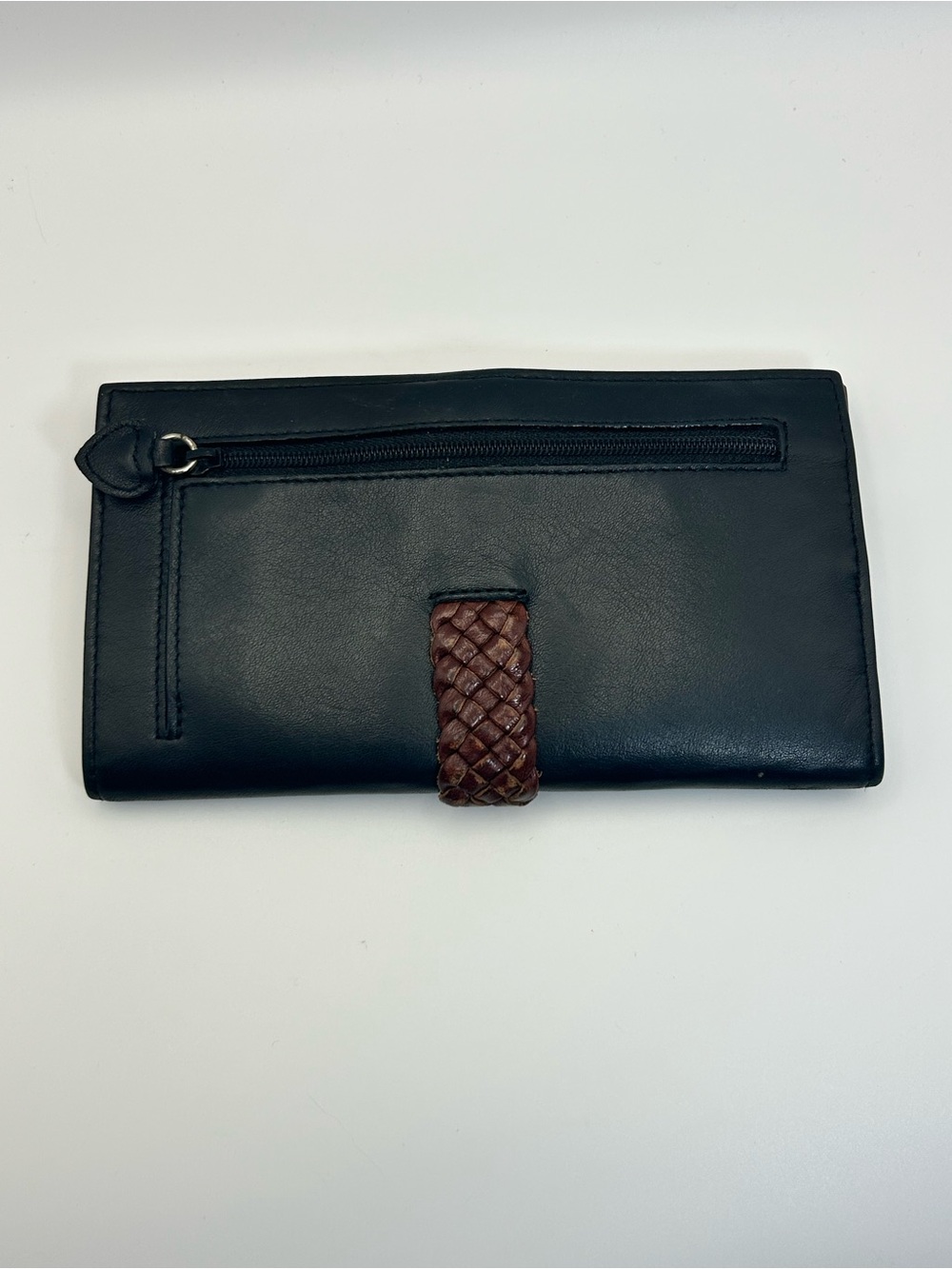 Brighton Two-tone Leather Braided Wallet Black Brown Silver Plated Heart Vintage - Picture 6 of 13